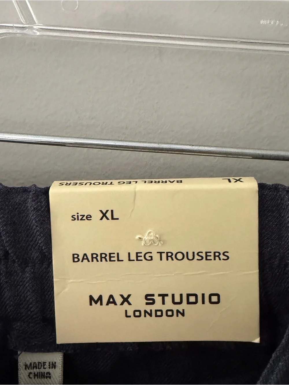 Max Studio London Barrel Leg Trousers XL Blue Pull On Textured Pants NWT Boho